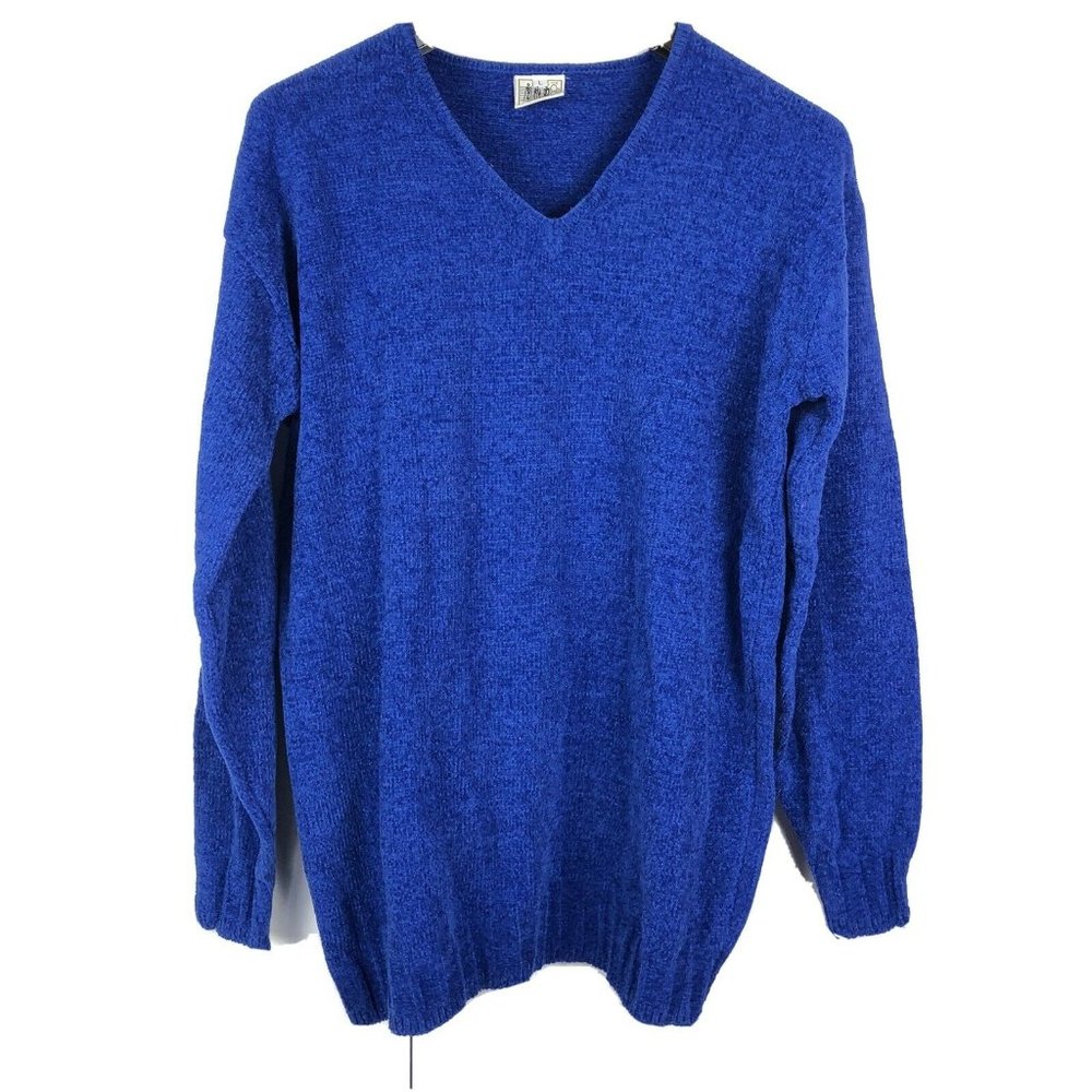 Vintage Chenille Sweater TODAY Blue V Neck Large